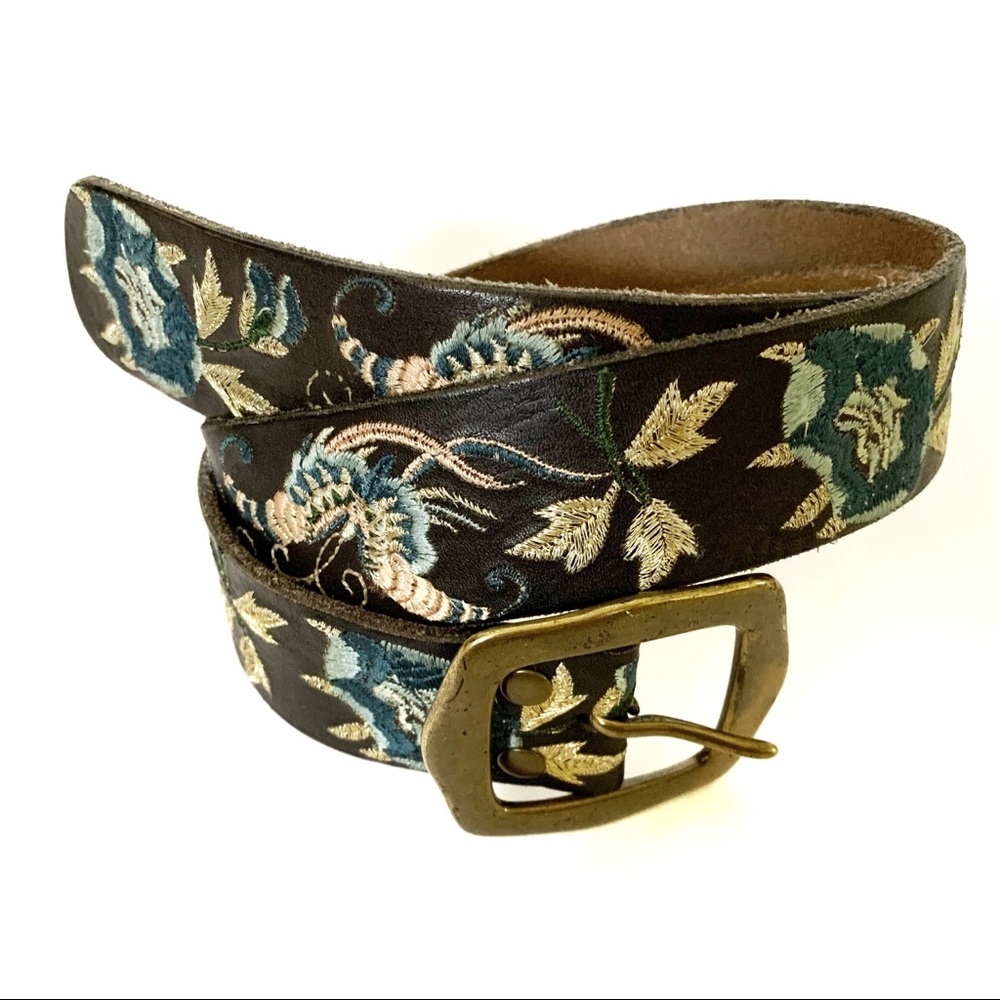 Lucky Brand blue black embroidered flower butterfly belt